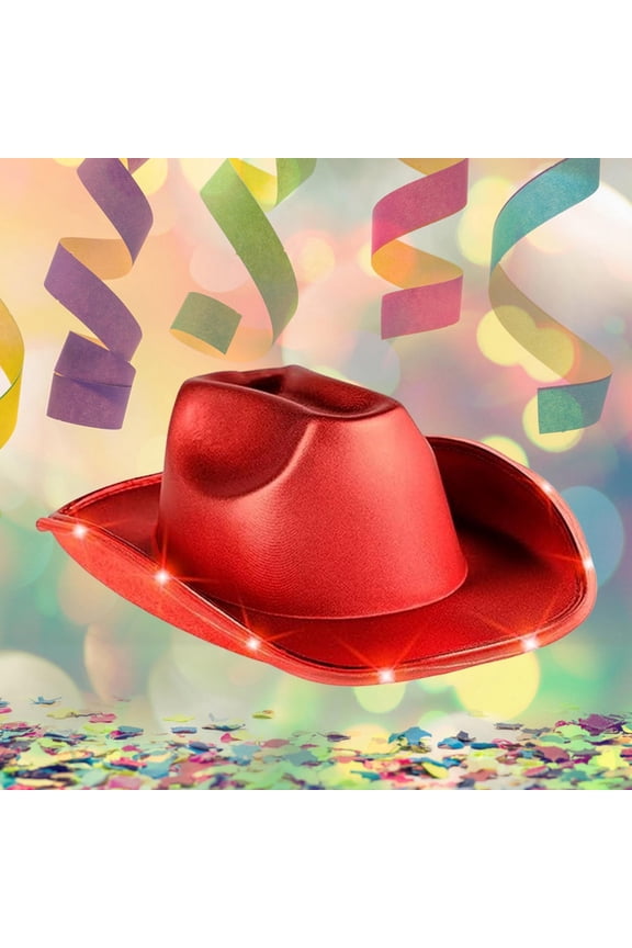 Cowboy Hat With Lights For Women Solid Color Wide Brim Stylish Comfortable Caps For Stage Performance Party Red One Size