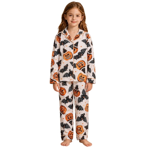 ZHOGXU Cozy Kids Halloween Sleepwear Long Sleeve Top And Pants Pj Sets For Boys Girls Nightwear Loungewear,9 Years