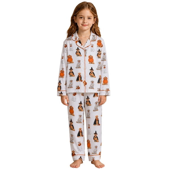 ZHOGXU Cozy Kids Halloween Sleepwear Long Sleeve Top And Pants Pj Sets For Boys Girls Nightwear Loungewear,9 Years