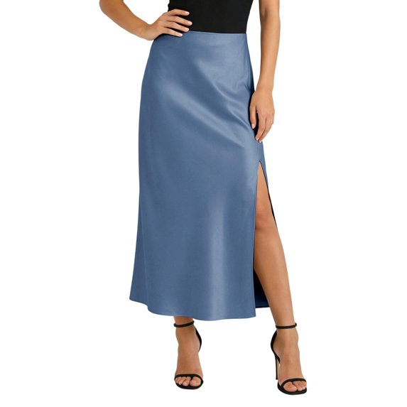 ZHOGXU Elegant Midi Skirts For Womens Solid Color High Waist Straight With Slit Outdoor Shopping Dating