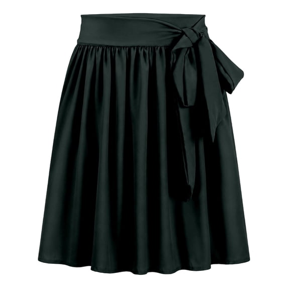 ZHOGXU Elegant Skirts For Womens Solid Color Elastic Waist A Line Tie Waist Pleated Design Party Club Wear