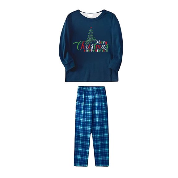 ZHOGXU Family Matching Pajamas Two Piece Long Sleeve Christmas Tree Print Top And Pants Comfortable Soft Holiday Festive Homewear Outfits Child-Dark Blue 90