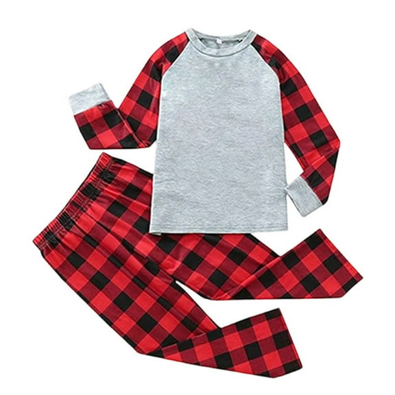 ZHOGXU Family Matching Pajamas Two Piece Long Sleeve Color Block Plaid Print Top And Pants Comfortable Soft Holiday Festive Homewear Outfits Child-Grey 7-8 Years