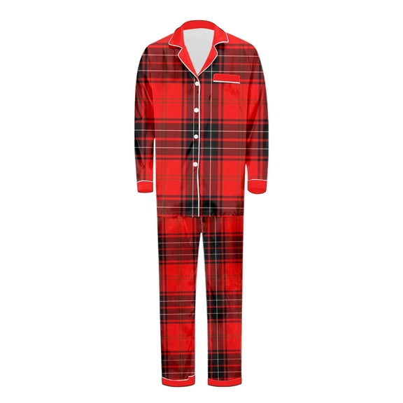 ZHOGXU Family Matching Pajamas Two Piece Long Sleeve Lapel Buttons Plaid Print Top And Pants Comfortable Soft Holiday Festive Nightwear Outfits Dad-Red M
