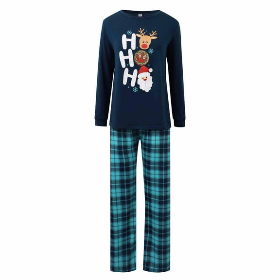 ZHOGXU Family Matching Pajamas Two Piece Long Sleeve Round Neck Reindeer Print Top And Plaid Pants Soft Holiday Nightwear Set Mom-Blue L