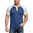 thumbnail image 1 of ZHOGXU Fashion Patchwork Short Sleeve O Neck Men's T Shirts With Button Comfortable Everyday Wear, 1 of 4