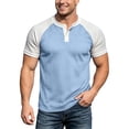 thumbnail image 1 of ZHOGXU Fashion Patchwork Short Sleeve O Neck Men's T Shirts With Button Work Wear, 1 of 7
