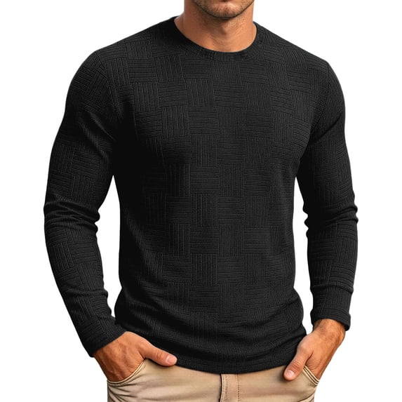 ZHOGXU Fashion Solid Color Long Sleeve Pullover Crew Neck Men's T Shirts Base Layer Tee Work Wear