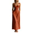 thumbnail image 1 of ZHOGXU Fashion Womens Bodycon Midi Dresses Solid Color Spaghetti Strap Fitted With Pocket Beach Vacation Outfit, 1 of 4