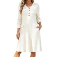 thumbnail image 1 of ZHOGXU Fashion Womens Bodycon Midi Dresses Solid Color V Neck Long Sleeve Fitted Button Front Office Daily Wear, 1 of 5