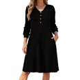 thumbnail image 1 of ZHOGXU Fashion Womens Bodycon Midi Dresses Solid Color V Neck Long Sleeve Fitted Button Front Office Daily Wear, 1 of 5