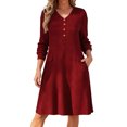 thumbnail image 1 of ZHOGXU Fashion Womens Bodycon Midi Dresses Solid Color V Neck Long Sleeve Fitted Button Front Weekend Outdoor Wear, 1 of 5