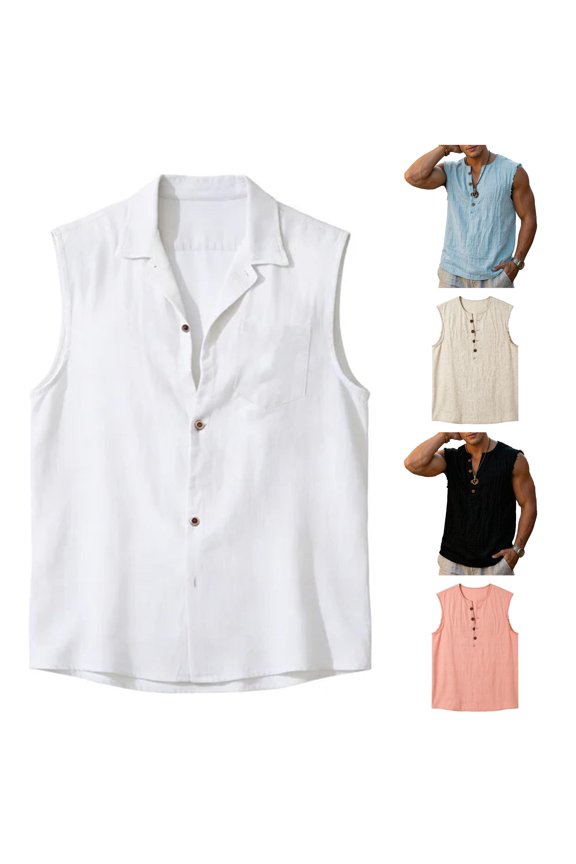 Father's Day Men's Tank Top Summer Sleeveless Crew Neck Solid Color Buttons Fashion Comfortable Tee For Casual Daily Wear,White,L2