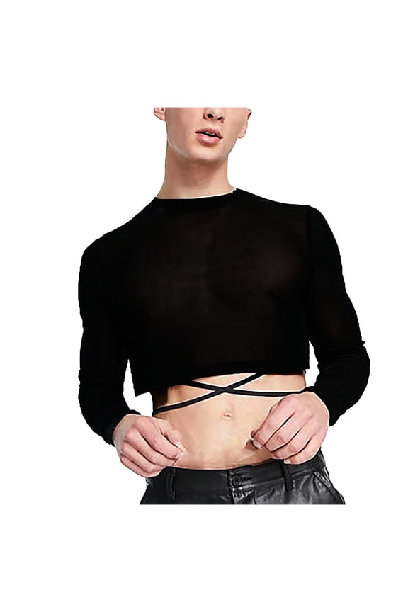 Father's Day Mens T Shirt Long Sleeve Round Neck Solid Color Breathable Comfortable Slim Fit Crop Top For Casual Daily Wear,Black,Xxxl
