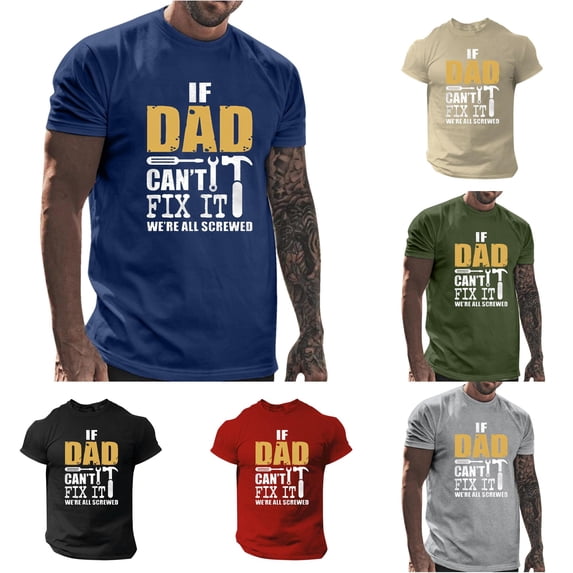 ZHOGXU Father's Day Mens T Shirt Summer Round Neck Short Sleeve Letter Print Comfortable Fashion Tee Top For Casual Daily Wear,Navy,L