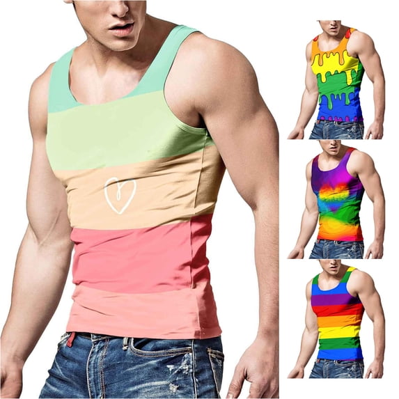ZHOGXU Father's Day Mens Tank Top Summer Sleeveless Crew Neck Color Block Sports Fashion Comfortable Breathable Tee For Outdoor Activities,Pink,Xl