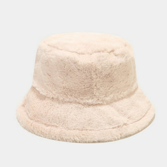 ZHOGXU Fuzzy Fisherman Hat For Autumn Winter Adjustable Warm Solid Color Bucket Hat For Outdoor Activities Beige One Size