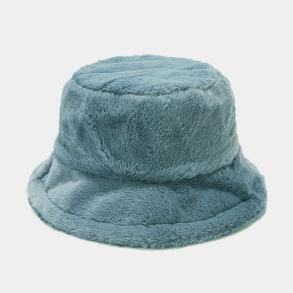 ZHOGXU Fuzzy Fisherman Hat For Autumn Winter Adjustable Warm Solid Color Bucket Hat For Outdoor Activities Blue One Size