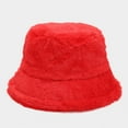 thumbnail image 1 of ZHOGXU Fuzzy Fisherman Hat For Autumn Winter Adjustable Warm Solid Color Bucket Hat For Outdoor Activities Red One Size, 1 of 3