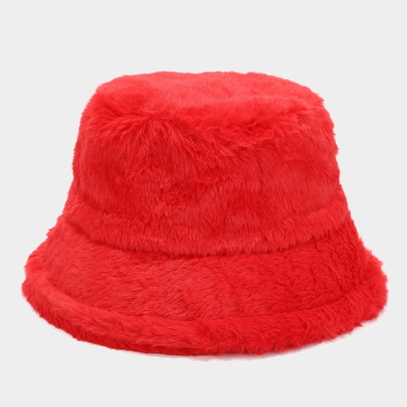 ZHOGXU Fuzzy Fisherman Hat For Autumn Winter Adjustable Warm Solid Color Bucket Hat For Outdoor Activities Red One Size