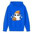 thumbnail image 1 of ZHOGXU Girls Halloween Casual Hooded Sweatshirt Pumpkin & Ghost Print Long Sleeve Pullover Hoodie For Kids Outdoor Daily Wear,Blue,4-5 Years, 1 of 3