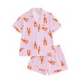 thumbnail image 1 of ZHOGXU Girls Halloween Vertical Stripe Lobster Print Pajama Sets Notch Collar Short Sleeve Button Front Top Shorts 2PCS Pjs For Kids Vacation Loungewear,Pink,13-14 Years, 1 of 4
