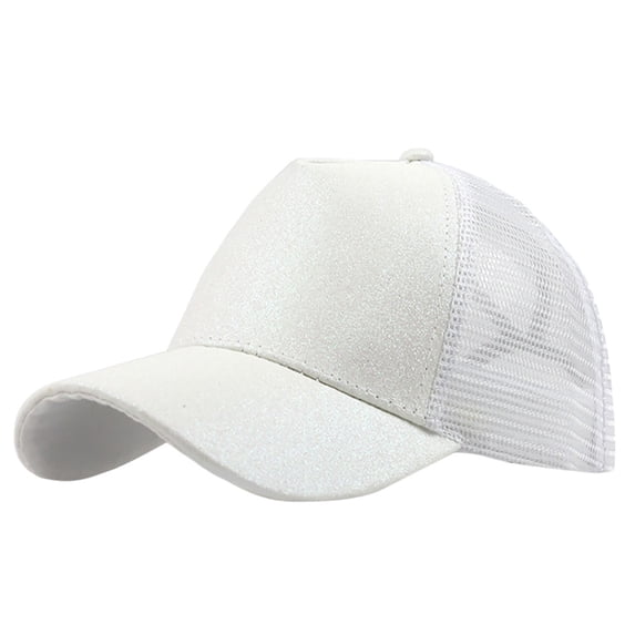 ZHOGXU Glitter Trucker Hat Unisex Adjustable Mesh Back Baseball Cap Summer Outdoor Fishing Hat,White