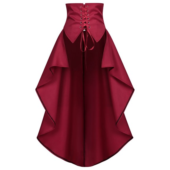ZHOGXU Gothic Irregular Hem Skirt For Women High Waist Lace Up Corset High Low Skirts For Halloween Party,Red,XXXL