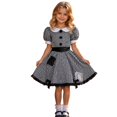 thumbnail image 1 of ZHOGXU Halloween Kids Girls Dresses Plaid Puff Short Sleeve Peter Pan Collar Dress Fancy Cute Grown For Theme Party,Black,12-14 years, 1 of 9