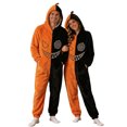 thumbnail image 1 of ZHOGXU Halloween Pumpkin Face Print Jumpsuit Unisex Color Block Hooded Bodysuit Cozy Casual Pajamas Sleepwear,Orange,M, 1 of 6