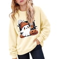 thumbnail image 1 of ZHOGXU Halloween Themed Girls Pumpkin & Ghost Print Pullover Sweatshirt Long Sleeve O Neck Top For Kids Fashion Loose Fit Everyday Wear,Beige,1-2 Years, 1 of 4