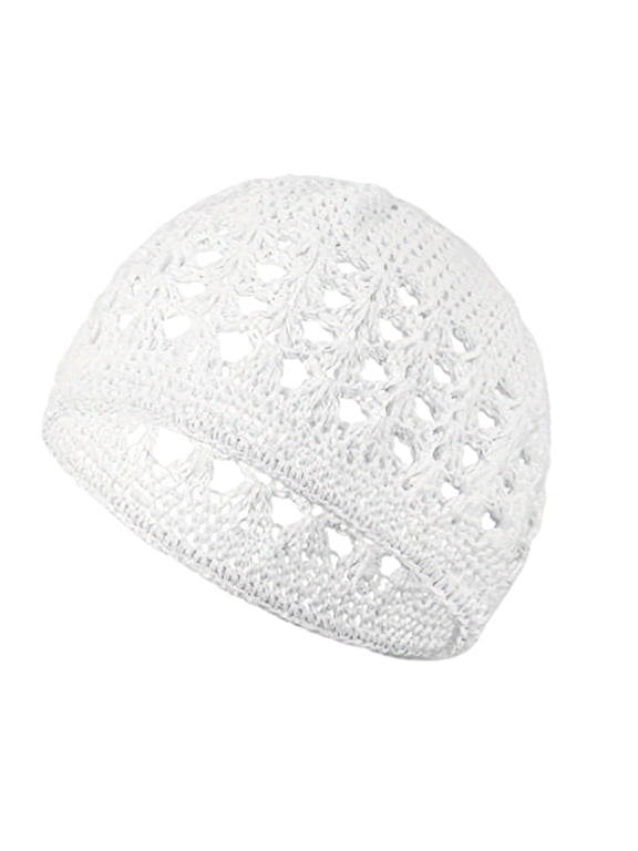 Hand Crochet Kufi Hat Breathable Hollow Out Mesh Skull Cap Knit Beanie For Men Women All Season