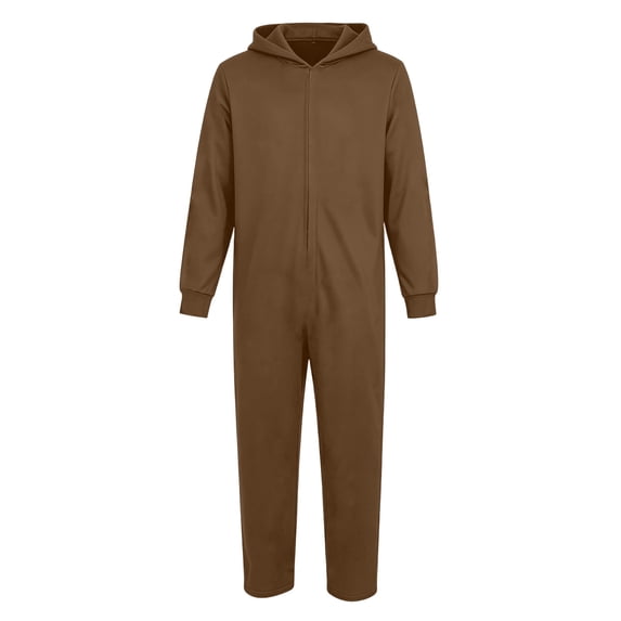 ZHOGXU Hooded Jumpsuits Unisex Zipper Front Bodysuit Cozy Lightweight Hoodie Rompers Loungewear,Brown,S