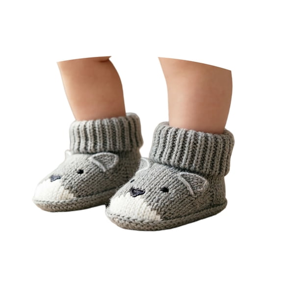 ZHOGXU Infant Cat Embroidery Knitted Athletic Shoes Warm Baby First Walking Shoes Soft Sole Home Booties For Newborn Baby,Grey,0-3 Months