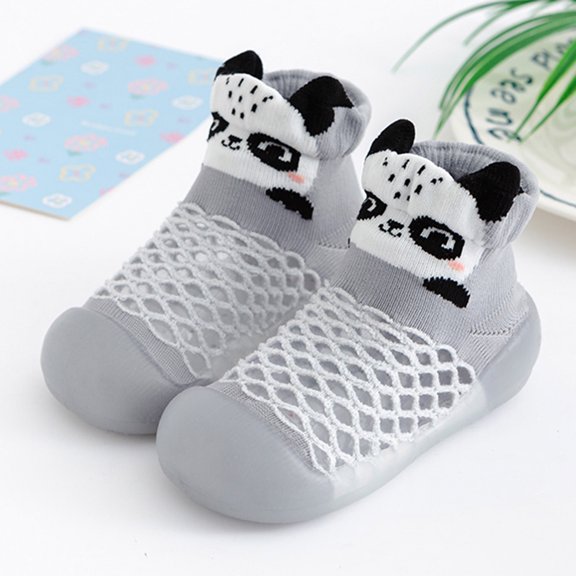 ZHOGXU Kids Girls Boys Sneakers Non Soft Sole Cartoon Animal Print Mesh Comfortable Breathable Walking Shoes For Casual Daily Wear,Grey,0-6 Months