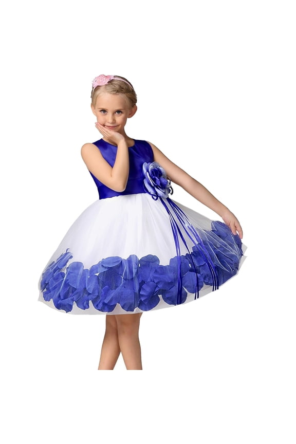 Infant Kids Girls Dress Sleeveless Round Neck Flower Printed Mesh Fashion Comfortable Tutu Dresses For Formal Evening Party,Blue,70