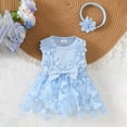 thumbnail image 1 of ZHOGXU Infant Kids Girls Romper Dress Sleeveless Round Neck Solid Color Ribbed Bowknot Comfortable Fashion Bodysuits Headband For Daily Wear,Blue,12-18 Months, 1 of 8