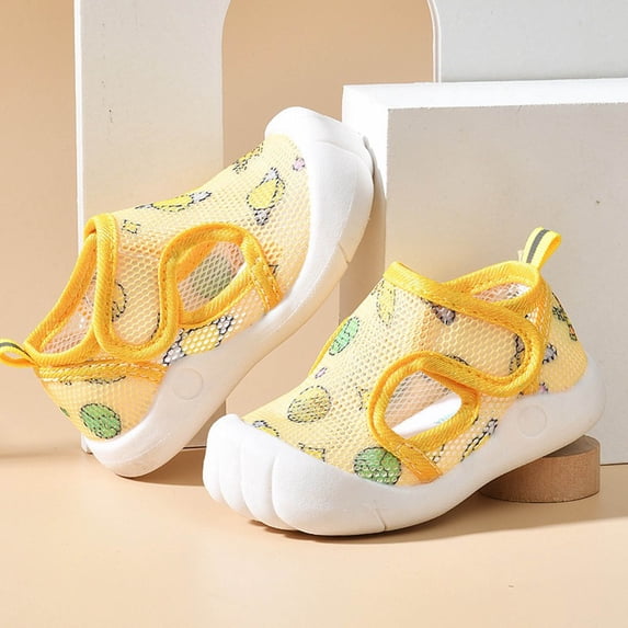 ZHOGXU Infant Toddler Girls Boys Sneakers Non Slip Soft Sole Mesh Comfortable Breathable Walking Shoes For Casual Daily Wear,Yellow,1-3 Months