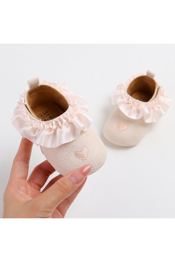 Infant Toddler Girls Sneakers Non Slip Soft Sole Love Heart Embroidered Comfortable Walking Shoes For Casual Daily Wear,Light Pink,0-6 Months