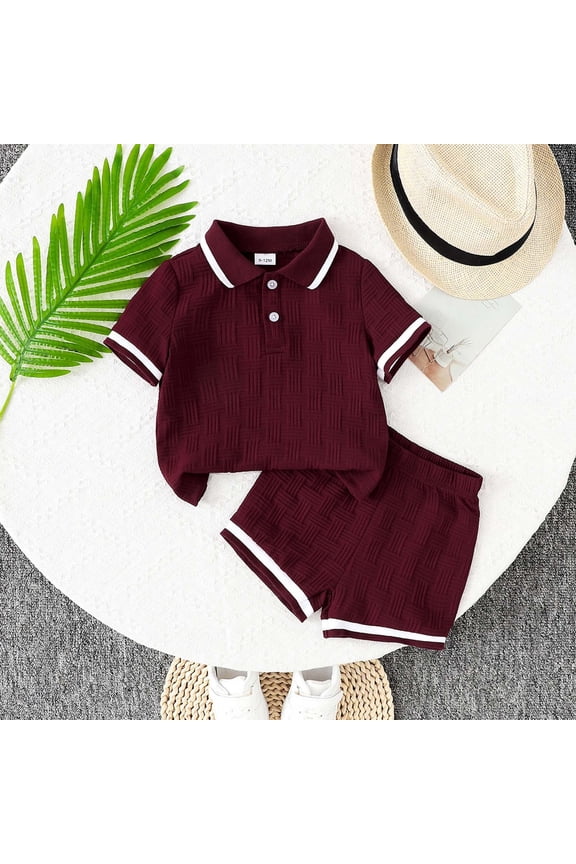 Toddlers Boys Outfits Short Sleeve Lapel Solid Color Top And Shorts Two Piece Comfortable Cute Sets For Casual Daily Wear,,9-12 Months