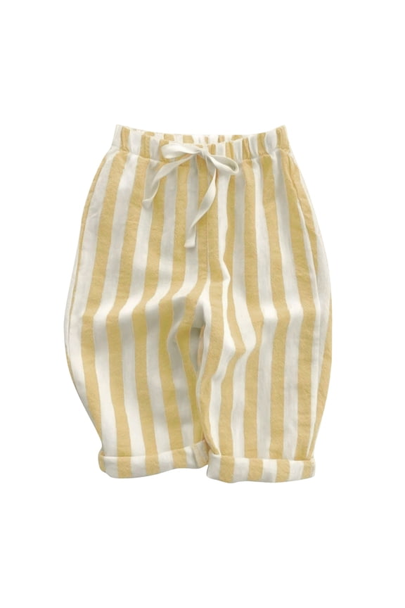 Kids Baby Girl Minimalist Striped Pants Daily Elastic Waist Pantsboys Striped Pants With Comfortable Casual Trousers For Kids Outdoor Play And Daily Wear,Light Yellow,90