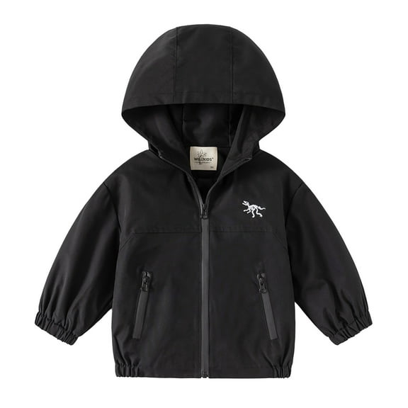 ZHOGXU Kids Boy Girl New Thin Hooded Jacket Dinosaurs Embroidery Long Sleeve Zip-Up Windproof Casual Lightweight Coat For Outdoor Activities,Black,18-24 Months