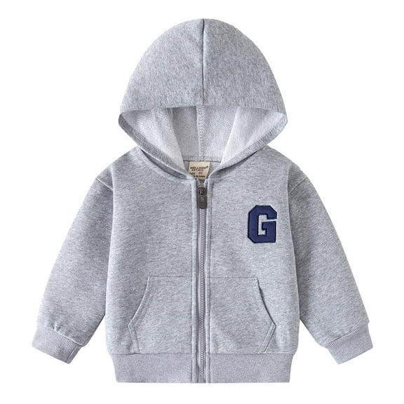 ZHOGXU Kids Boy Girl New Thin Hooded Jacket Letter Embroidery Long Sleeve Zip-Up Windproof Casual Lightweight Coat For Outdoor Activities,Grey,18-24 Months