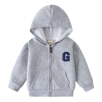 ZHOGXU Kids Boy Girl New Thin Hooded Jacket Letter Embroidery Long Sleeve Zip-Up Windproof Casual Lightweight Coat For Outdoor Activities,Grey,18-24 Months