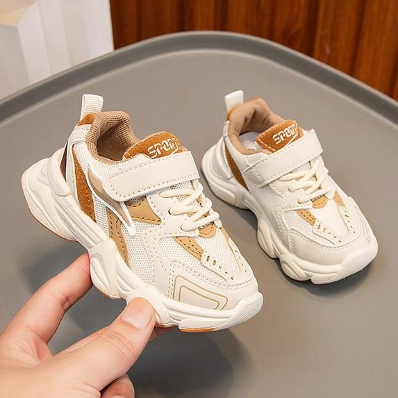 ZHOGXU Kids Boys And Girls Sneakers Fashionable Mesh Breathable And Comfortable Spring Summer Autumn Kindergarten Sports Shoes,Khaki,24