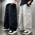 thumbnail image 1 of ZHOGXU Kids Boys Cargo Pants High Waisted Solid Color Wide Leg Loose Fit Comfortable Trousers With Pockets For Everyday Wear,Grey,7-8 Years, 1 of 4