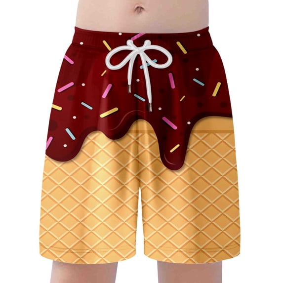 ZHOGXU Kids Boys Casual Summer Shorts With Inner Drawstring Elastic Waist Cartoon Print Pocket Comfortable Playwear Shorts For Holiday Vacation Beach,Brown,10-12 Years