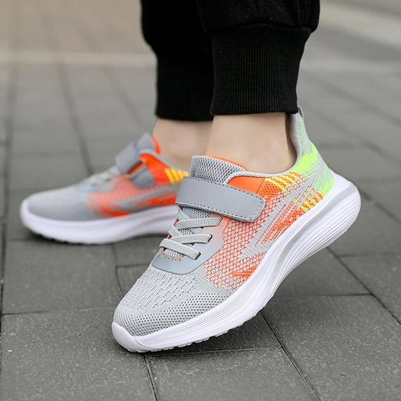 ZHOGXU Kids Boys Girls Casual Sneakers With Strap Indoor Outdoor Comfortable Breathable Lightweight Mesh Sports Shoes,Light Gray,6-7 Years