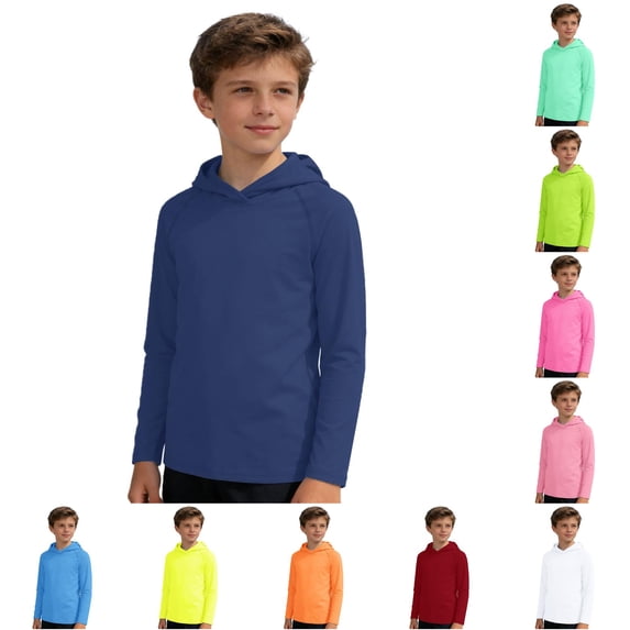 ZHOGXU Kids Boys Girls Hooded Sun Top Long Sleeve Solid Color Lightweight Breathable Summer Tee For Outdoor Activities Activewear,Dark Blue,5-6 Years