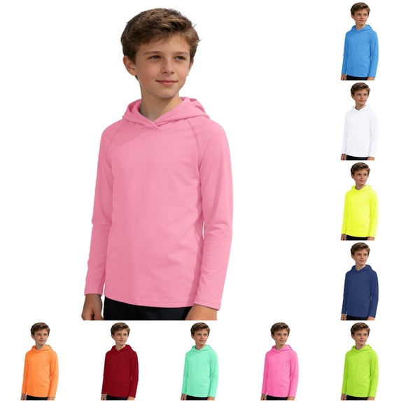 ZHOGXU Kids Boys Girls Hooded Sun Top Long Sleeve Solid Color Lightweight Breathable Summer Tee For Outdoor Activities Activewear,Light Pink,5-6 Years